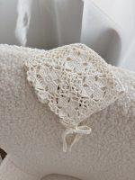 Hand Crochet Baby Bonnet – Cream Merino Flower Design - Image 3