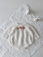 Angora Baby Romper and Bunny Bonnet Set - Embroidered Photo Props - Image 6