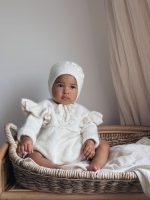 Embroidered Merino Baby Romper and Bonnet Set - Image 6