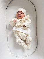 Merino Baby Romper and Bonnet Set - Cream Knit with Ruffles
