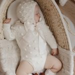 Long sleeve popcorn romper and bonnet with fabric ties - Set of 2 - Photography props