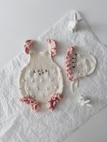 Baby Girl Cotton Romper and Bonnet Set – Roses Embroidery - Image 9