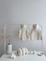 Embroidered Baby Cardigan and Bonnet Set – Cream Alpaca Knit - Image 8