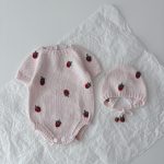 Baby Girl Romper and Bonnet Set – Strawberry Embroidery, Cotton Knit