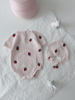 Baby Girl Romper and Bonnet Set – Strawberry Embroidery, Cotton Knit - Image 8