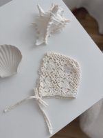 Hand Crochet Baby Bonnet – Cream Merino Flower Design - Image 5