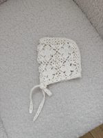 Hand Crochet Baby Bonnet – Cream Merino Flower Design - Image 6