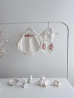 Angora Baby Romper and Bunny Bonnet Set - Embroidered Photo Props - Image 5