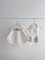 Angora Baby Romper and Bunny Bonnet Set - Embroidered Photo Props - Image 2
