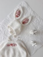 Angora Baby Romper and Bunny Bonnet Set - Embroidered Photo Props - Image 4