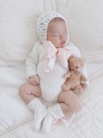 Baby Alpaca Knit Sitter Romper Set – Cream Photo Props
