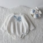 Angora romper and booties  - Set of 2 - Long sleeve romper - Baby girl props - Photo props - Baby boy - Baby photo - Embroidery - White