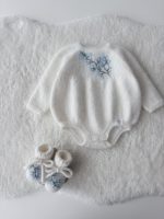 Angora romper and booties  - Set of 2 - Long sleeve romper - Baby girl props - Photo props - Baby boy - Baby photo - Embroidery - White - Image 2