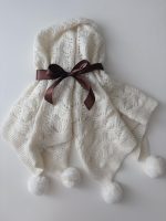 Hand Knit Cream Alpaca Baby Blanket – Genuine Fur Pom Poms