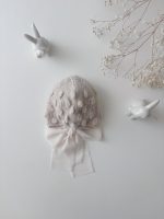 Hand Knitted Baby Alpaca Bonnet – Light Brown, Photo Prop - Image 2