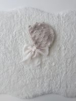 Hand Knitted Baby Alpaca Bonnet – Light Brown, Photo Prop - Image 5