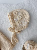 Embroidered Merino Baby Romper Set – Bonnet and Booties, Newborn Photo Prop - Image 7