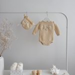 Embroidered Merino Baby Romper Set – Bonnet and Booties, Newborn Photo Prop