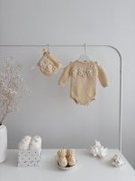 Embroidered Merino Baby Romper Set – Bonnet and Booties, Newborn Photo Prop