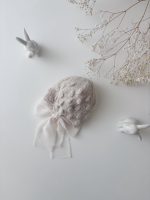 Hand Knitted Baby Alpaca Bonnet – Light Brown, Photo Prop - Image 3