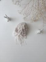 Hand Knitted Baby Alpaca Bonnet – Light Brown, Photo Prop - Image 4