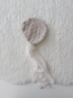 Hand Knitted Baby Alpaca Bonnet – Light Brown, Photo Prop - Image 7