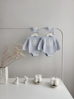 Merino Knit Baby Romper and Bonnet Set – Pale Blue Snowflake Outfit - Image 8