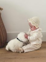 Hand Knitted Baby Girl Bonnet – Cream Merino Wool, Newborn Prop - Image 4