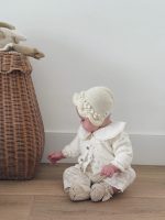 Hand Knitted Baby Girl Bonnet – Cream Merino Wool, Newborn Prop - Image 9