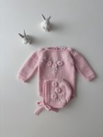 Embroidered Merino Baby Romper and Bonnet – Newborn Photo Prop Set - Image 4