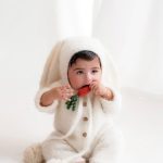 Knit Alpaca Bunny Baby Set – Cream Romper, Bonnet & Carrot Toy