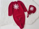 Knit Merino Baby Romper and Bonnet Set – Red Snowflake Outfit - Image 8