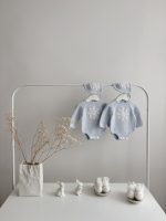 Merino Knit Baby Romper and Bonnet Set – Pale Blue Snowflake Outfit - Image 6