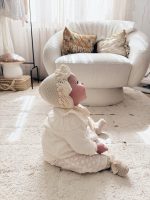 Hand Knitted Baby Girl Bonnet – Cream Merino Wool, Newborn Prop - Image 2