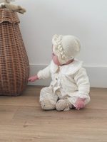 Hand Knitted Baby Girl Bonnet – Cream Merino Wool, Newborn Prop