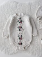 Merino Baby Romper Set, Embroidered Flowers, Bonnet and Socks - Image 8
