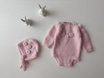 Embroidered Merino Baby Romper and Bonnet – Newborn Photo Prop Set - Image 2