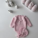 Embroidered Merino Baby Romper and Bonnet – Newborn Photo Prop Set