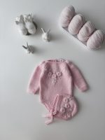 Embroidered Merino Baby Romper and Bonnet – Newborn Photo Prop Set