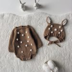 Merino Wool Deer Romper and Bonnet Set – Newborn Outfit, 0-3 Months
