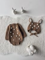 Merino Wool Deer Romper and Bonnet Set – Baby Christmas Outfit