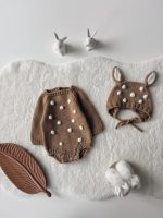Merino Wool Deer Romper and Bonnet Set – Baby Christmas Outfit - Image 2