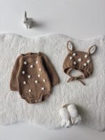 Merino Wool Deer Romper and Bonnet Set – Baby Christmas Outfit - Image 4