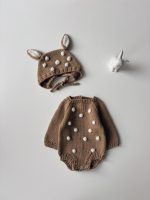 Merino Wool Deer Romper and Bonnet Set – Baby Christmas Outfit - Image 6