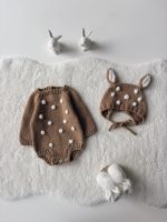 Merino Wool Deer Romper and Bonnet Set – Baby Christmas Outfit - Image 8