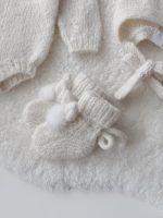 Cream alpaca romper bunny bonnet and bunny booties - Set of 3 - Photography props - Image 2