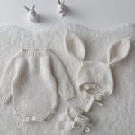 Cream alpaca romper bunny bonnet and bunny booties - Set of 3 - Photography props