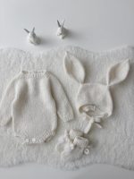 Cream alpaca romper bunny bonnet and bunny booties - Set of 3 - Photography props