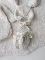 Cream alpaca romper bunny bonnet and bunny booties - Set of 3 - Photography props - Image 6