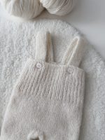 Knit Alpaca Baby Cardigan Romper & Bonnet Set – Cream outfit with bee embroidery - Image 5
